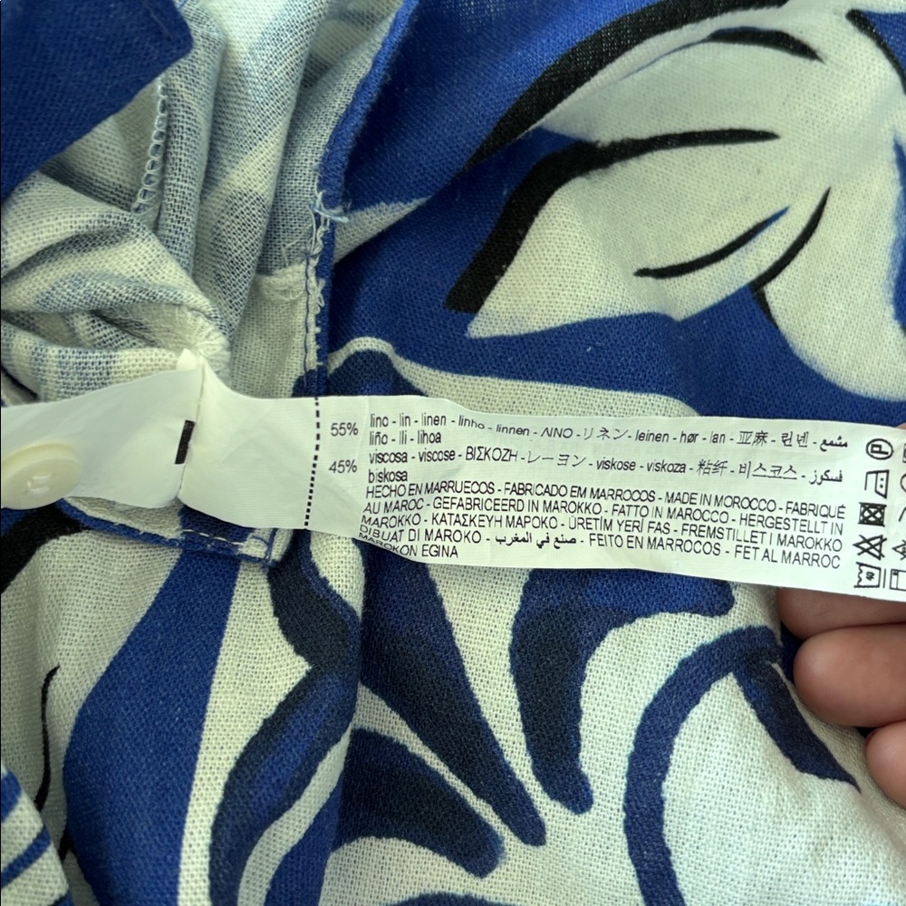 ZARA white and blue floral print linen blend shirt dress. - Picture 7 of 7